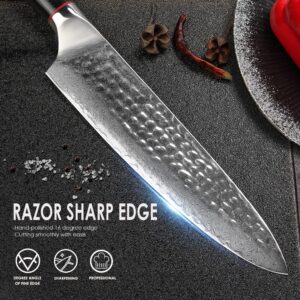 Home Safety Damascus Steel Chef Nakiri Knife 2Pcs Professional Cooking Knife Set – Razor Sharp Kitchen Chef's Knives with Ergonomic G10 Handle, Water Ripple Blade Non-Stick Cleaver, Gift Box