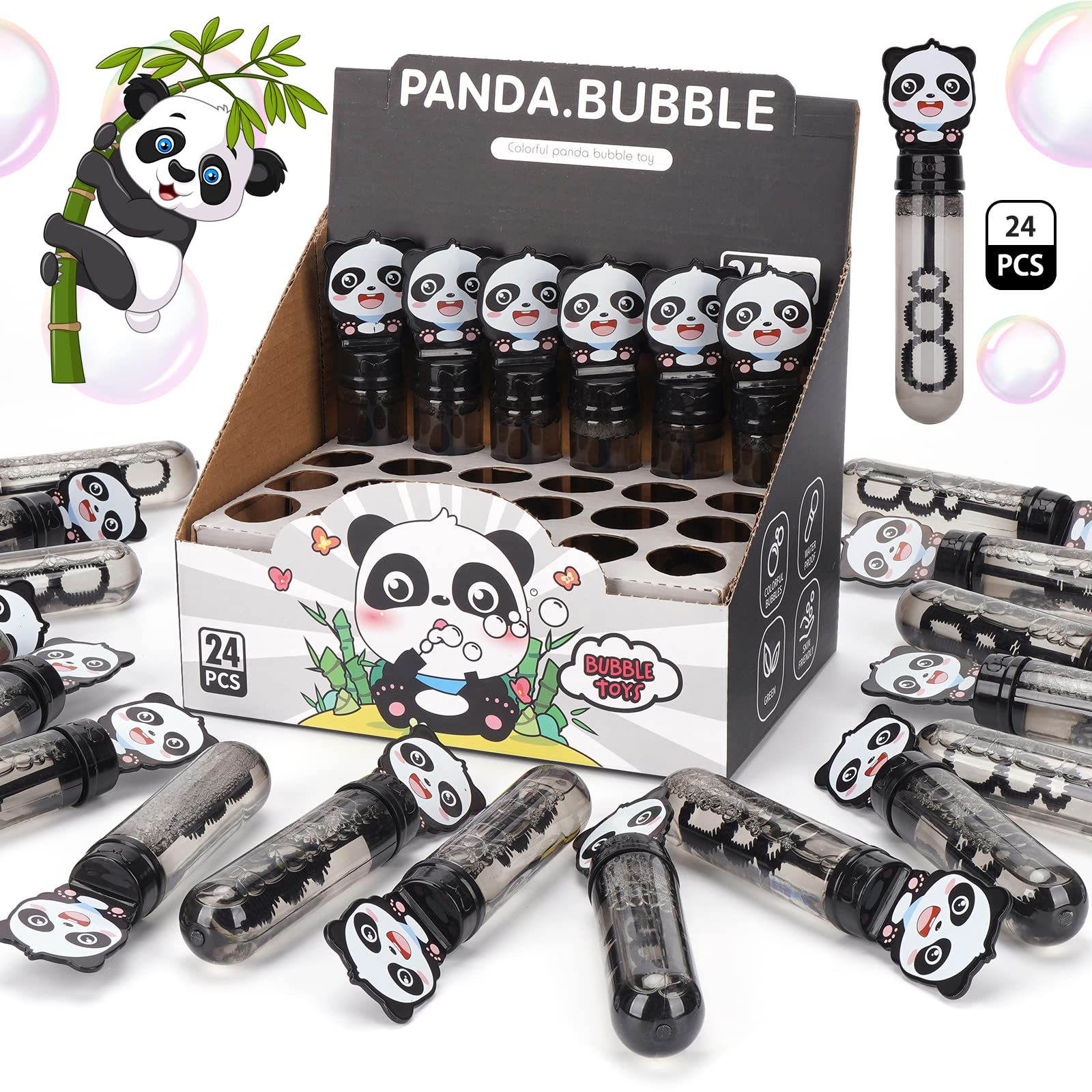 Panda Party Favors Supplies Panda Bubble Wands for Kids Panda Bubble Blowing Toy Gift Goodie Bag Stuffers 24PCS