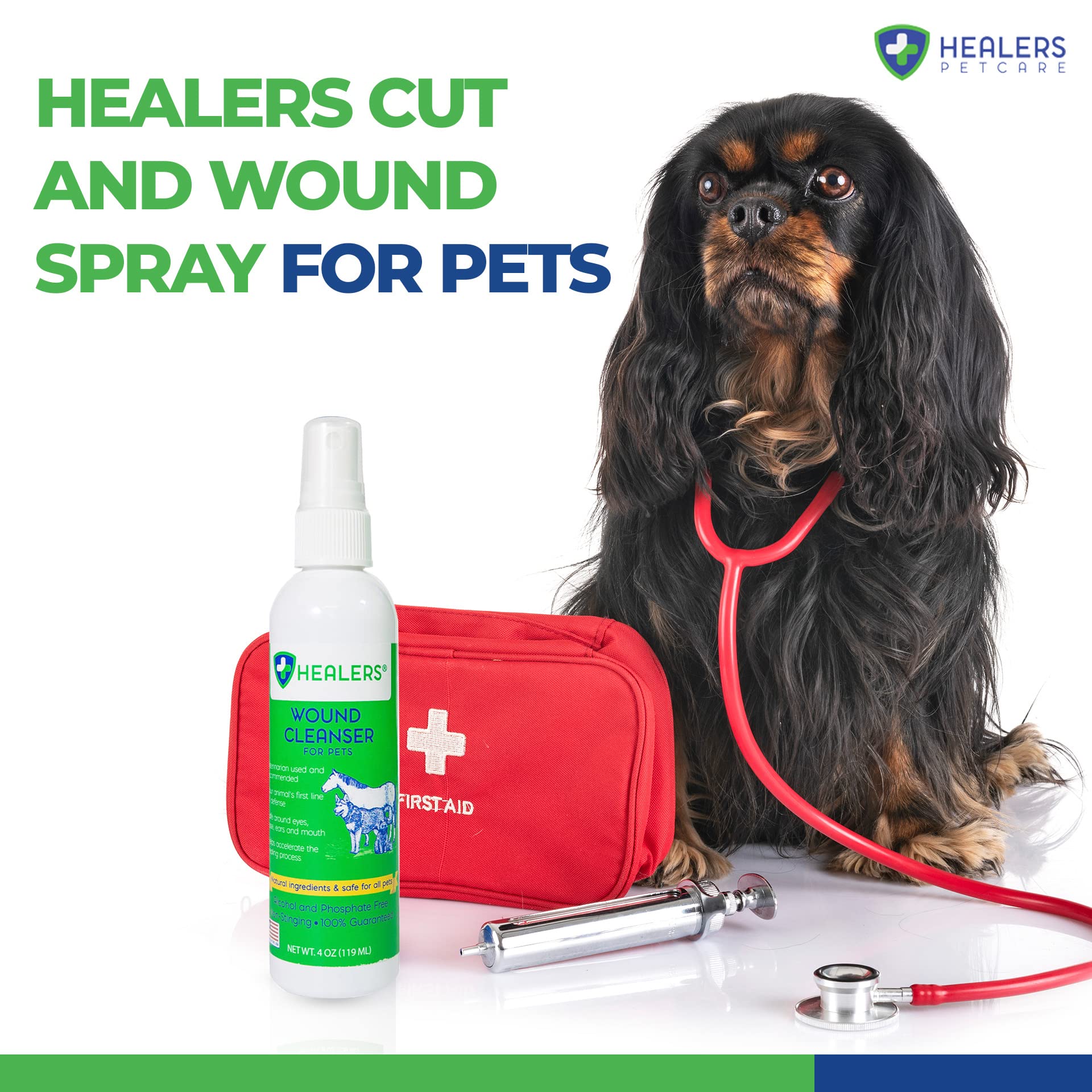 Healers PetCare Wound Cleanser - All Animal Wound and Skin Care Spray - Clean, Flush and Moisturize - Natural & Non-Toxic Pain Relief Cleaner for Dogs, Cats, & More Pets (4oz)