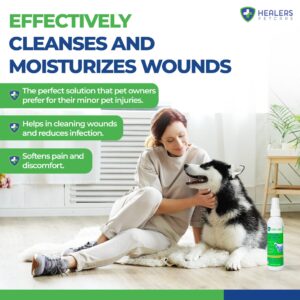 Healers PetCare Wound Cleanser - All Animal Wound and Skin Care Spray - Clean, Flush and Moisturize - Natural & Non-Toxic Pain Relief Cleaner for Dogs, Cats, & More Pets (4oz)