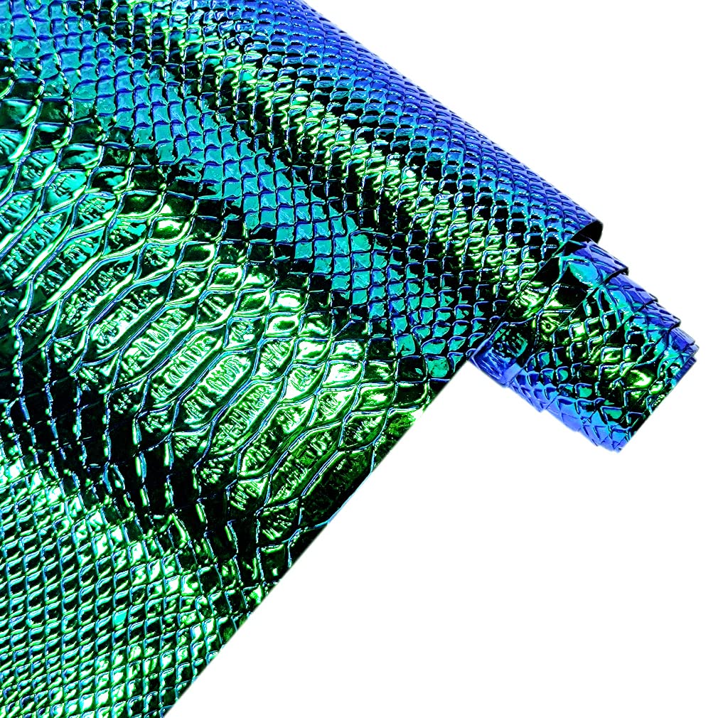 30x135cm Holographic Crocodile Skin Vinyl, Iridescent Dark Green Alligator Faux Leather, Embossed Craft Fabric for DIY Sewing Project