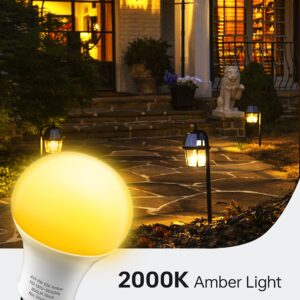 KINDEEP Amber Light Bulbs, 9W Amber Yellow LED Light Bulb, 2000K Soft Warm Light Bulbs, Bug Light Bulbs, 60W Equivalent, E26, for Bedroom, Nursery Room, Porch, Outdoor, Non-Dimmable, 4 Pack