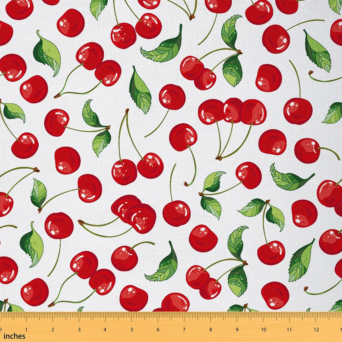 Cherry Fabric by The Yard,Cherry Design Fresh Berry Fruit Upholstery Fabric,Summer Garden Indoor Outdoor Fabric,Cabin Lodge Cherries with Leaves DIY Waterproof Fabric,1 Yard,Red Greem