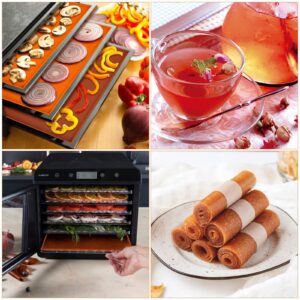 6Pcs Silicone Dehydrator Mats with Edge, Silicone Dehydrator Sheets Dehydrator Mats Compatible with Cosori CP267-FD, Non-stick Silicone Fruit Trays with Silicone Scraper for Fruits Meat Herbs