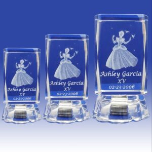 " princess quinceañera party favor 12 pieces 3d princess quinceañera crystal favor personalization customization laser engraving - birthday, mis xv años, mis 15 años, sweet 15 and sweet 16" (4"h)