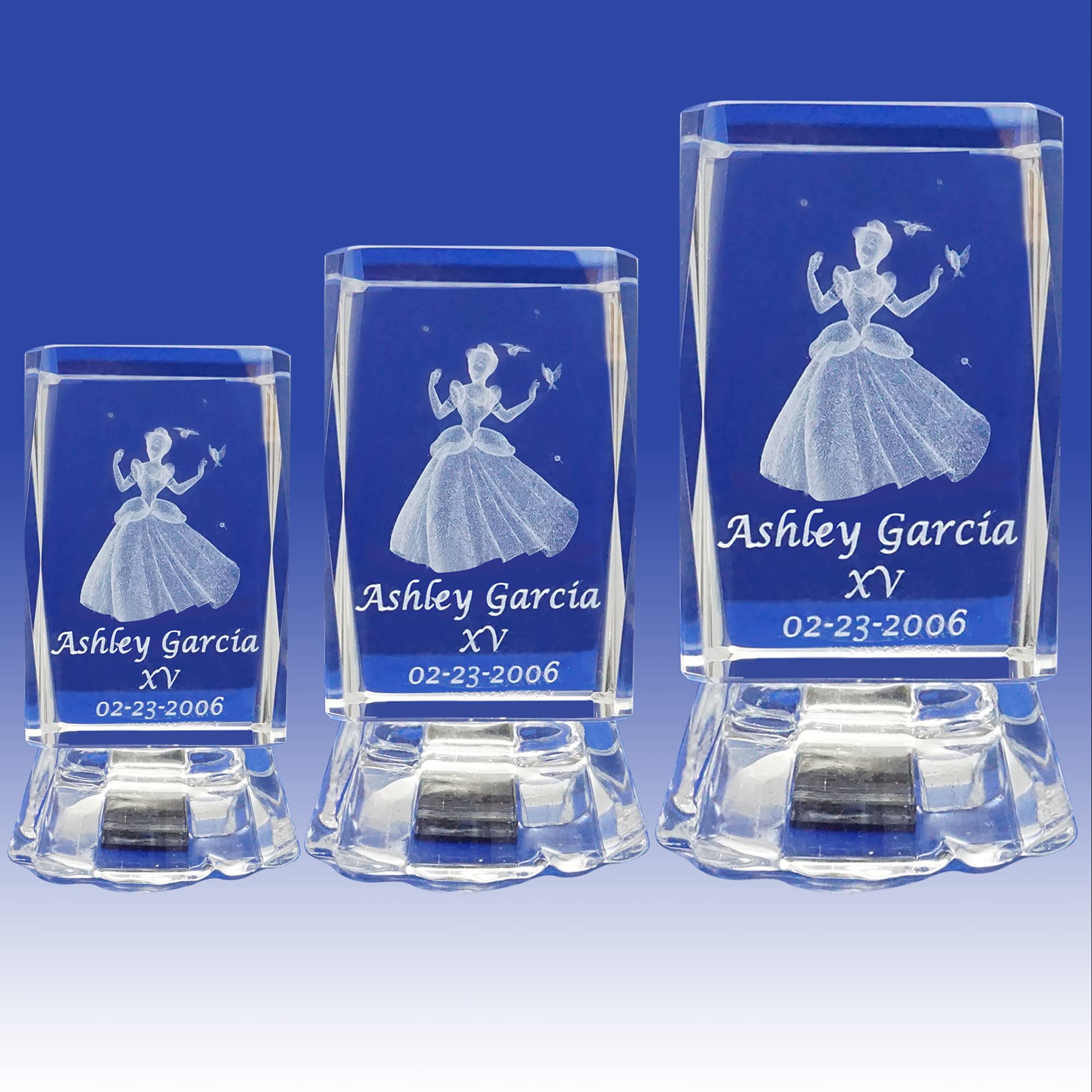 " Princess Quinceañera Party Favor 12 Pieces 3D Princess Quinceañera Crystal Favor Personalization Customization Laser Engraving - Birthday, Mis XV Años, Mis 15 Años, Sweet 15 and Sweet 16" (4"H)