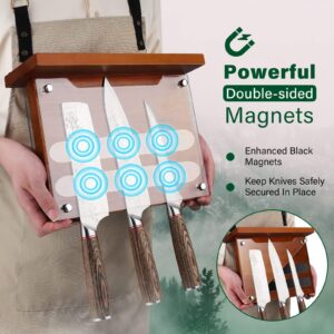 TOMBRO Magnetic Knife Holder with Acrylic Shield-Double Sided Magnetic Knife Block without Knives for Kitchen Wooden Magnetic Knife Rack Multifunctional Storage Knife Holder for Knives Display,Storage