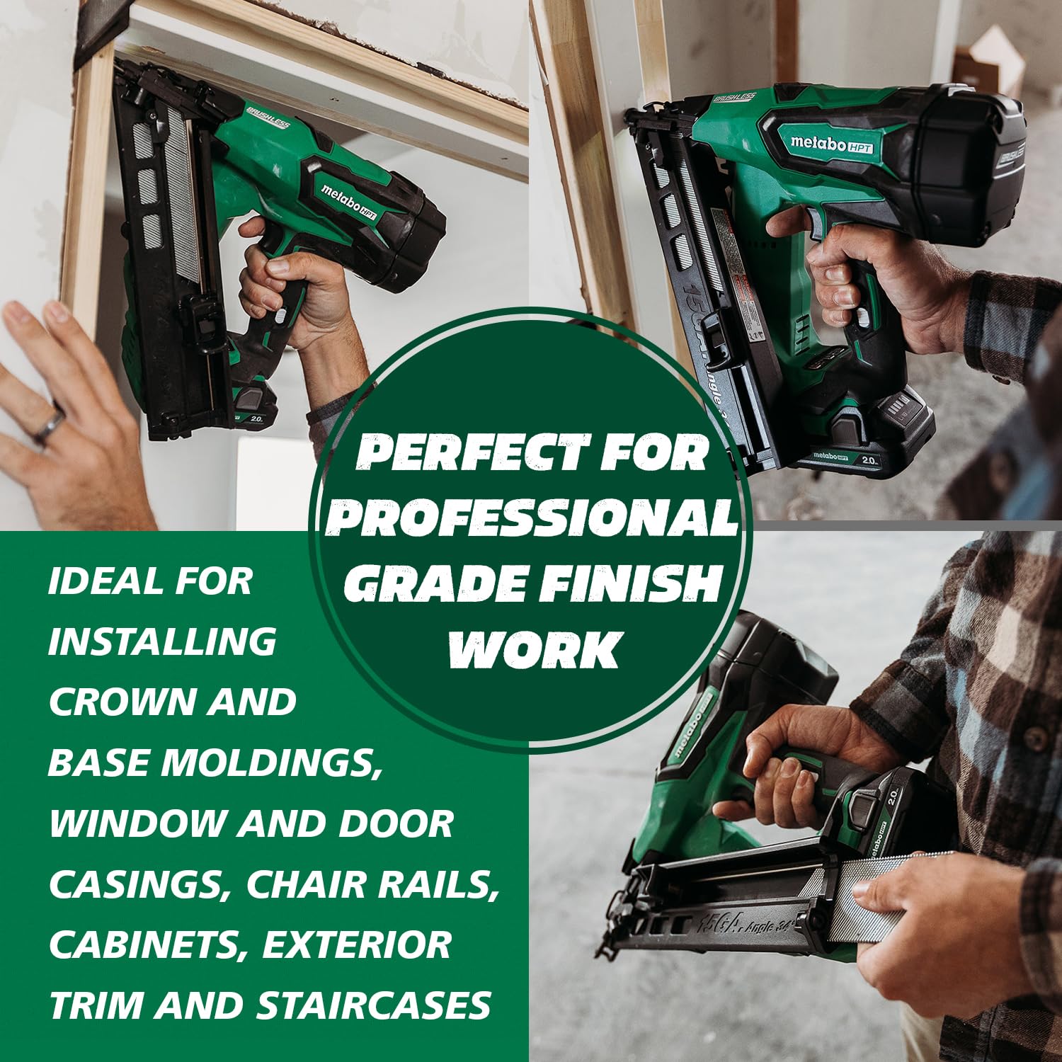 Metabo HPT 18V MultiVolt™ Angled Cordless Finish Nailer Kit, 15 Gauge, 1-1/4" up to 2-1/2" Angled Finish Nails, (1) 18V 2.0Ah Lithium Ion Battery, Charger, Bag, Lifetime Tool Warranty, NT1865DMAST