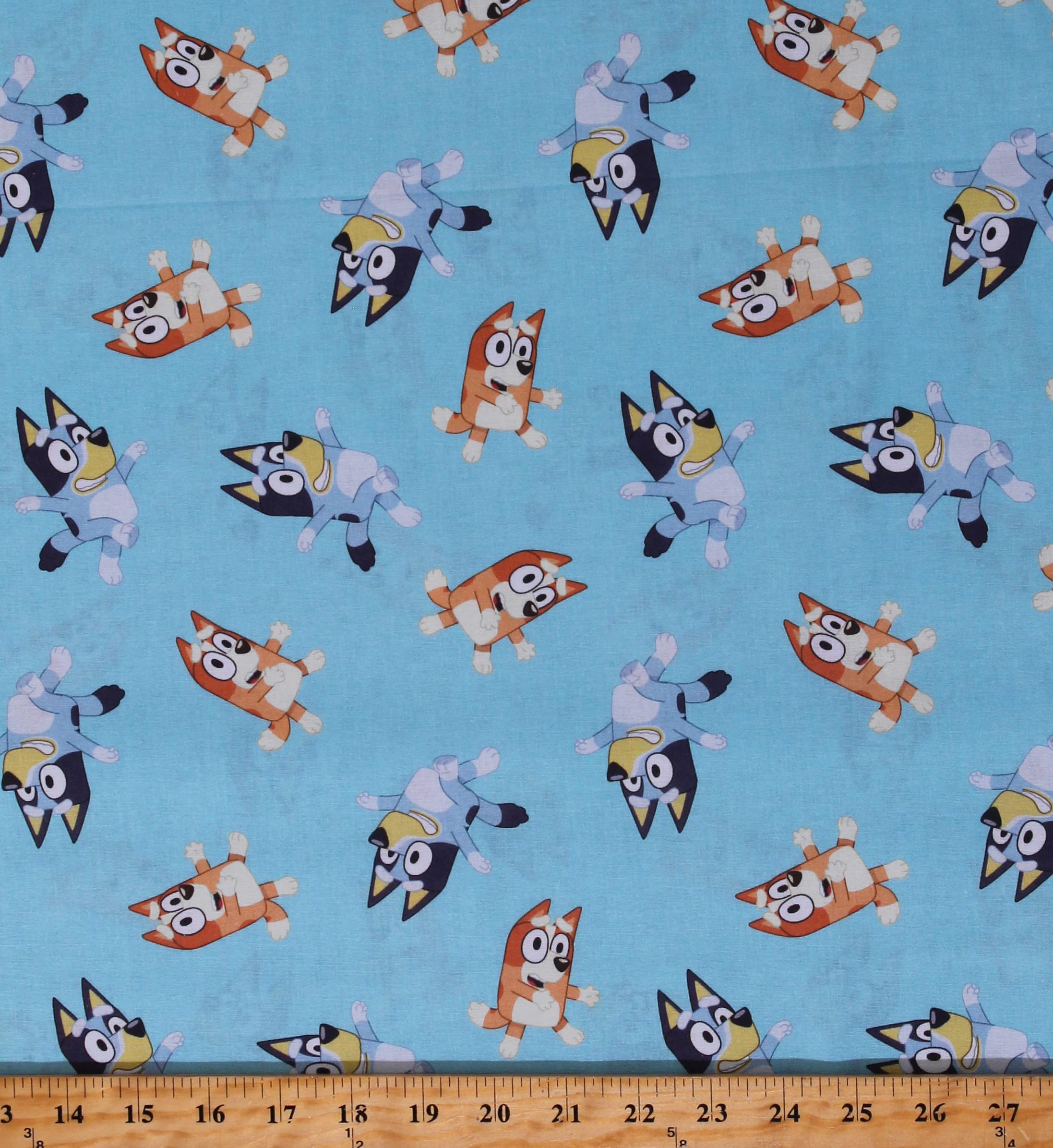 Cotton Bluey and Bingo Dogs Kids Children's Characters Blue Cotton Fabric Print by The Yard (78285-A620715) Officially Licensed