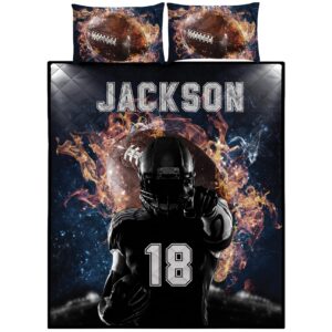 Custom Cool Galaxy Fire Footballer Quilt Set, Boys Comforter Sets Twin Throw Queen King Football, Football King Comforter Set, Football Team Gifts Bedspread Lightweight Soft Bedding for All Season