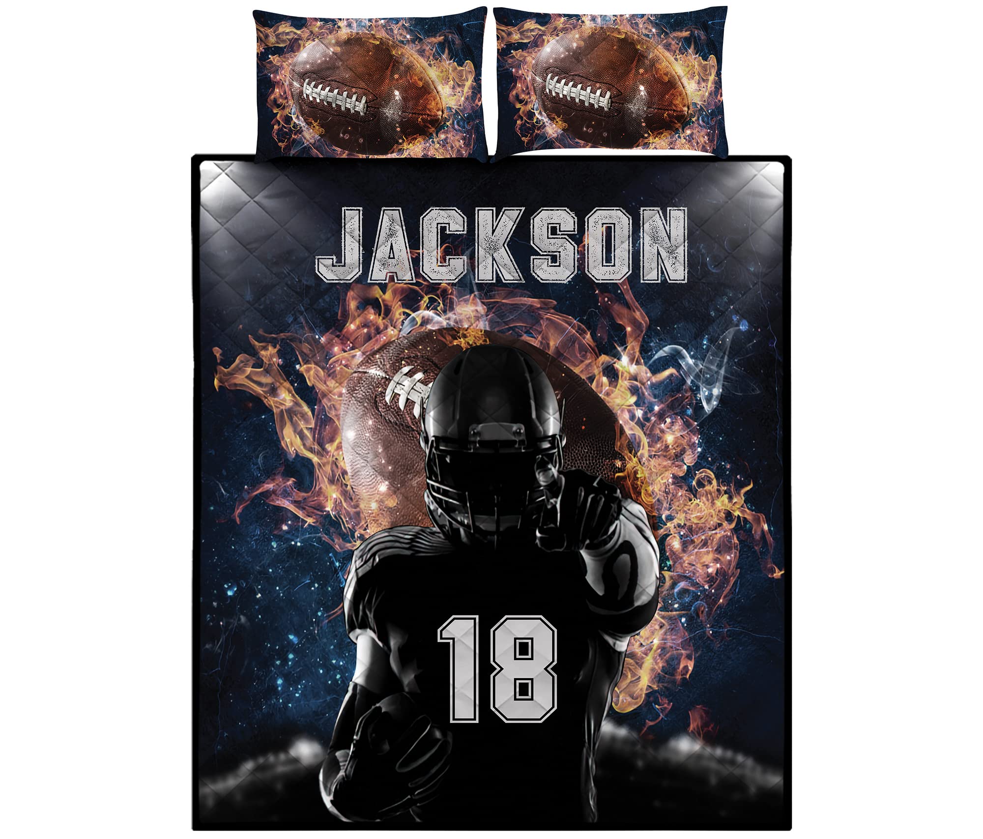 Custom Cool Galaxy Fire Footballer Quilt Set, Boys Comforter Sets Twin Throw Queen King Football, Football King Comforter Set, Football Team Gifts Bedspread Lightweight Soft Bedding for All Season