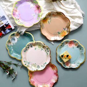 Winoo Design Floral Paper Plates - 48 PK - 9 Inches Floral Plates Floral Party Plates Floral Disposable Plates for Tea Party Baby Shower Brial Shower Birthday Wedding