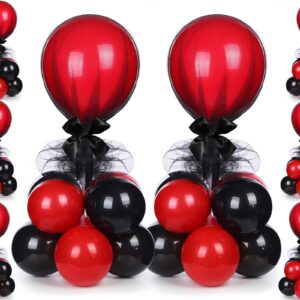 BBTO 8 Set, Black & Gold Balloon Centerpieces Kit with 128 Pcs Latex Balloons, Reusable Balloon Sticks, Tulle & Ribbons for Party Decoration