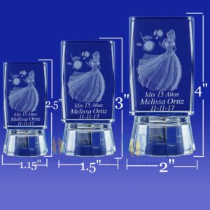 " Princesa Quinceañera Party Favor 12 Pieces 3D Princess Quinceañera Crystal Favor Personalization Customization Laser Engraving - Birthday, Mis XV Años, Mis 15 Años, Sweet 15 and Sweet 16" (4"H)