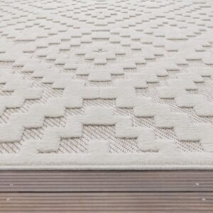 Paco Home Indoor Outdoor Rug with Textured Diamond Pattern in Cream, Size: 5'3" x 7'3"