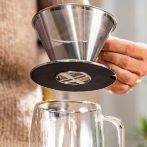 ZWILLING Pour Over Coffee Maker, 16 oz, 1-4 cups, 18/10 Stainless Steel Sustainable and Reusable Filter, Easy-To-Grip Handle with Anti-Slip Bottom Plate, Dishwasher safe