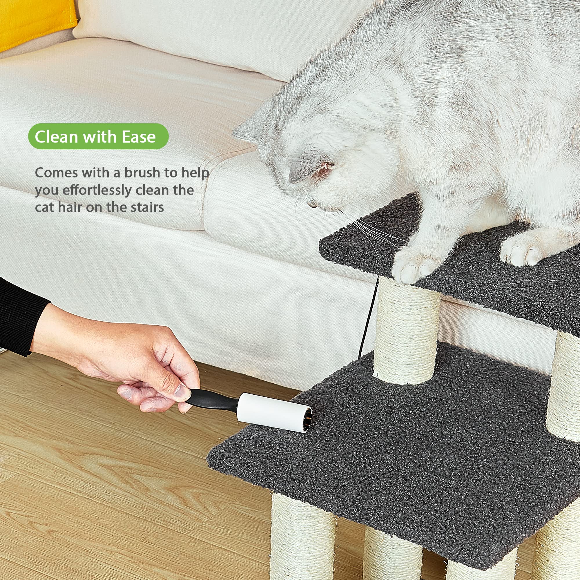 Pawque Dog Stairs & Cat Scratching Post Pet Steps for High Beds Couch, High-Strength Boards Holds up to 150 lbs for Indoor Small Cats Kittens Dogs Climbing Playing, 3 Combination Options, 3 Steps-Grey