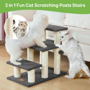 Pawque Dog Stairs & Cat Scratching Post Pet Steps for High Beds Couch, High-Strength Boards Holds up to 150 lbs for Indoor Small Cats Kittens Dogs Climbing Playing, 3 Combination Options, 3 Steps-Grey