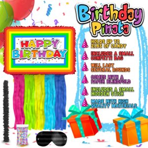 Birthday Piñata 4-Piece Set great for Boy, Girl, and Adult party. Happy Birthday Decorations, fun & unique style, fits candy party favors (16”X10”) durable!