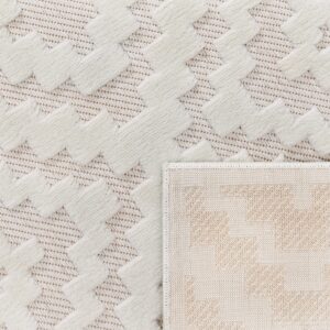 Paco Home Indoor Outdoor Rug with Textured Diamond Pattern in Cream, Size: 5'3" x 7'3"