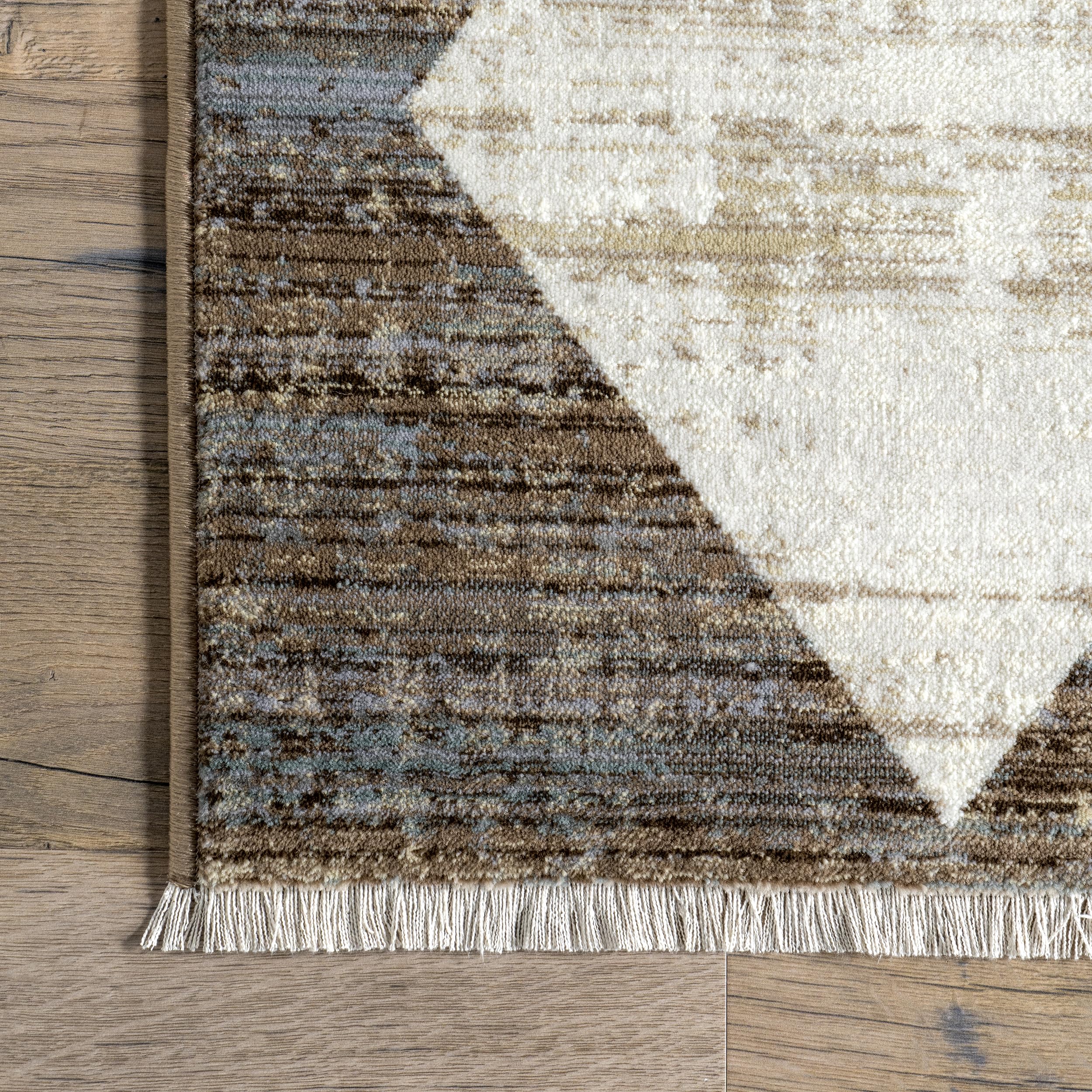 nuLOOM Fringed Performance Indoor Area Rug, Power Loomed, Easy Clean, Durable, Non-Shed, 3' x 8', Meline Beige