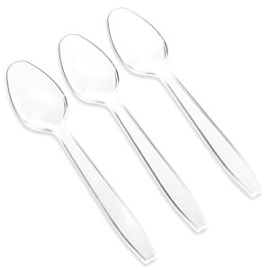 Simcha Collection Inspired Clear Plastic Teaspoons (Pack Of 48) - King Size Deluxe & Stylish Flatware, Perfect For Birthday Parties, Special Events, Catering, Everyday Use, & More