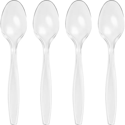 Simcha Collection Inspired Clear Plastic Teaspoons (Pack Of 48) - King Size Deluxe & Stylish Flatware, Perfect For Birthday Parties, Special Events, Catering, Everyday Use, & More