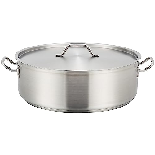 Premium Induction Brazier with Cover 10 qt. Tri-Ply Heavy Duty 18/8 Stainless Steel 11-11/16" Diameter x 5-1/2" Height