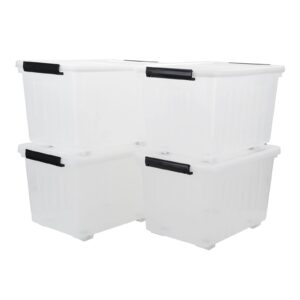 yesdate 4-pack clear large plastic storage box with wheels, 70 l latching storage box