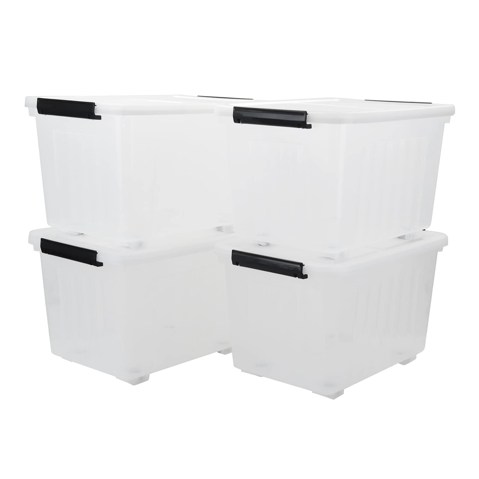 Yesdate 4-Pack Clear Large Plastic Storage Box with Wheels, 70 L Latching Storage Box