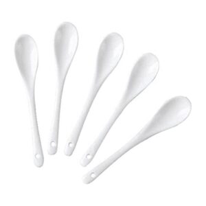 pizarra 5PCS White Porcelain Egg Spoons Ceramic Spoons Coffee Spoon Dessert Spoon Dip Serving Spoon