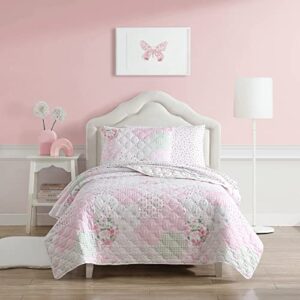 laura ashley kids - twin quilt set, reversible kids bedding with matching sham(s), ideal for toddler bedding set (ellyn pink, twin)