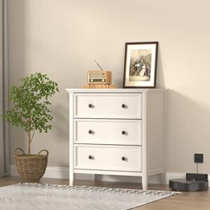 IKENO Nightstand with 3 Drawers and Charging Station, Solid Wood Dresser Organizer for Bedroom