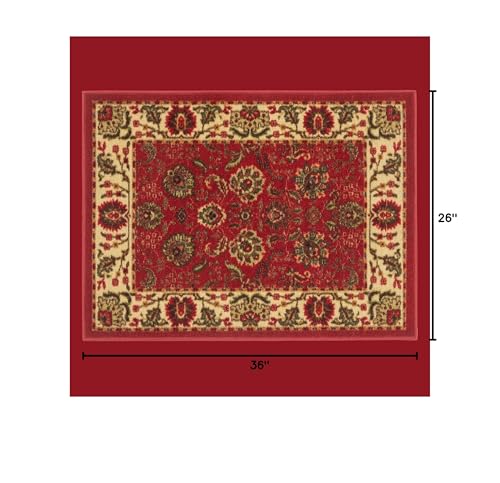 Machine Washable Ottohome Collection Non-Slip Rubberback Oriental Design 2x3 Pack of 2 Indoor Area Rug for Entryway, Bedroom, Kitchen, Bathroom, 2'3" x 3' - Pack of 2, Red