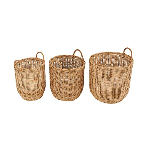 Creative Co-Op Woven Rattan Storage, Set of 3 Sizes, Natural Basket