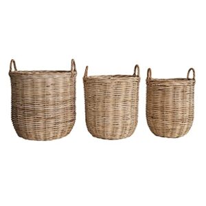 Creative Co-Op Woven Rattan Storage, Set of 3 Sizes, Natural Basket