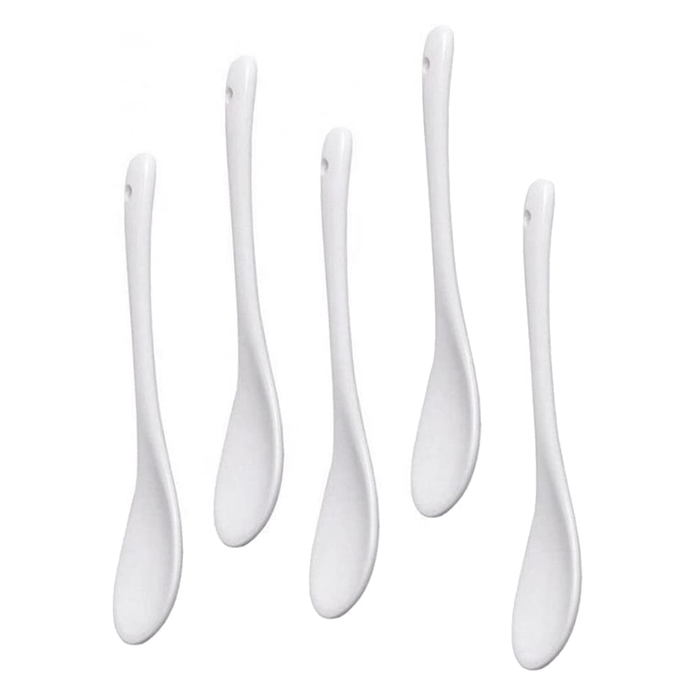 pizarra 5PCS White Porcelain Egg Spoons Ceramic Spoons Coffee Spoon Dessert Spoon Dip Serving Spoon