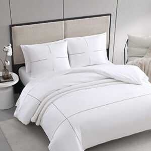 Vera Wang- Queen Duvet Cover Set, Reversible Cotton Bedding Set with Matching Shams, Designer Home Décor (Zig Zag White/Beige, Queen)