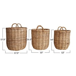 Creative Co-Op Woven Rattan Storage, Set of 3 Sizes, Natural Basket