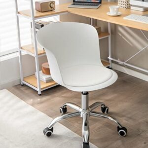 Giantex Home Office Desk Chair Set of 2, Armless Plastic Swivel Rolling Task Chair w/Soft PU Leather Cushion & Universal Casters, Modern Computer Chair for Dorm Bedroom Living Room, White