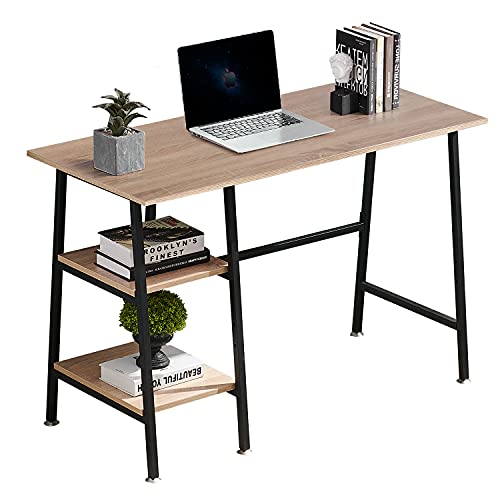 VECELO 43 Inch Computer Modern Student Writing Home-Office, Ladder Desk, Oak+Black Leg