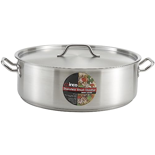 Premium Induction Brazier with Cover 10 qt. Tri-Ply Heavy Duty 18/8 Stainless Steel 11-11/16" Diameter x 5-1/2" Height