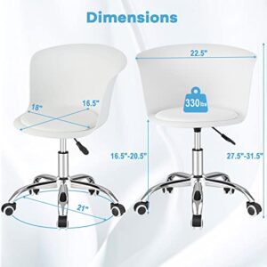 Giantex Home Office Desk Chair Set of 2, Armless Plastic Swivel Rolling Task Chair w/Soft PU Leather Cushion & Universal Casters, Modern Computer Chair for Dorm Bedroom Living Room, White