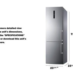 Summit Appliance FFBF249SS2LHD 24" Wide Bottom Freezer Refrigerator; Stainless Steel Doors; 10.6 cu.ft Capacity; Open Door Alarm; Digital Thermostats; Frost-Free/Automatic, Child Lock