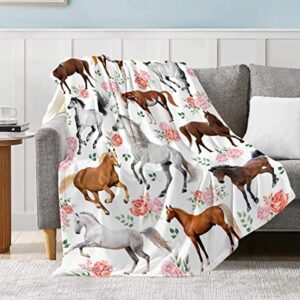 Horse Blanket,Horse Gifts for Girls Women Throw Blanket,Ultra Soft & Plush & Lightweight & Cozy & Breathable Horse Flower Bed Blanket,Horse Animal Lovers,40"x50"-for Kids/Throw Size