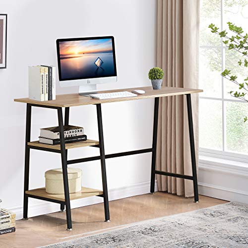 VECELO 43 Inch Computer Modern Student Writing Home-Office, Ladder Desk, Oak+Black Leg