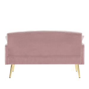 Antetek Upholstered Velvet Loveseat Sofa, Modern Small Sofa Couch with Side Pocket and Golden Metal Legs, Tufted Leisure Sofa for Living Room, Bedroom, Office, Pink