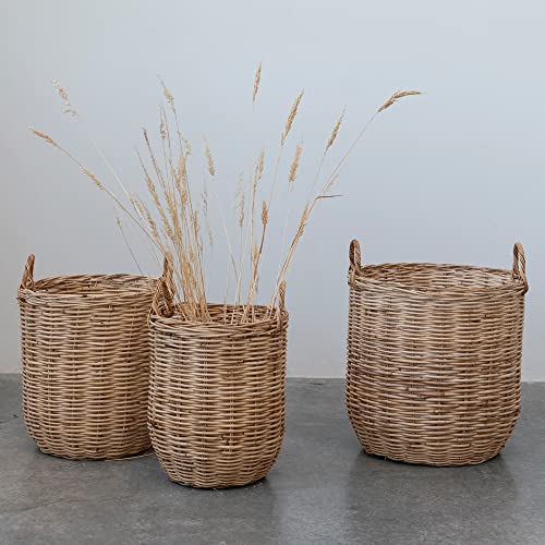 Creative Co-Op Woven Rattan Storage, Set of 3 Sizes, Natural Basket