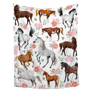 horse blanket,horse gifts for girls women throw blanket,ultra soft & plush & lightweight & cozy & breathable horse flower bed blanket,horse animal lovers,40"x50"-for kids/throw size