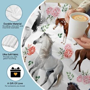 Horse Blanket,Horse Gifts for Girls Women Throw Blanket,Ultra Soft & Plush & Lightweight & Cozy & Breathable Horse Flower Bed Blanket,Horse Animal Lovers,40"x50"-for Kids/Throw Size